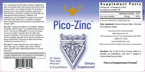 Pico-Zinc - Zinkoplossing | Pico-ionisch vloeibaar zink van dr. Dean - 240 ml