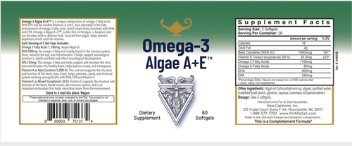 Omega-3 Algae A+E - Vegan Omega-3 Vetzuren van algen met Vitamine A+E 
